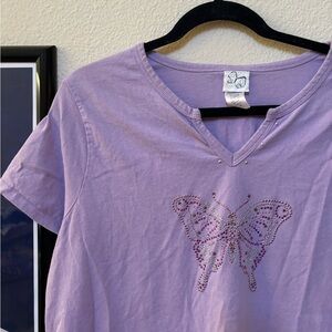 Purple Y2K bedazzled butterfly tshirt